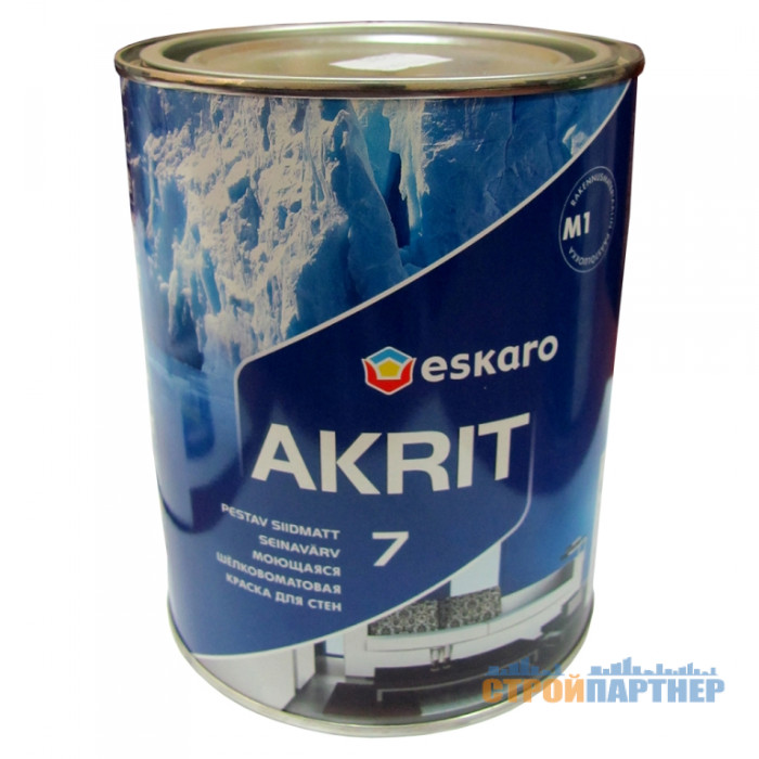 Краска Eskaro Akrit 7 моющая шелково-матовая для стен (0,95 л) у Хмельницькому
