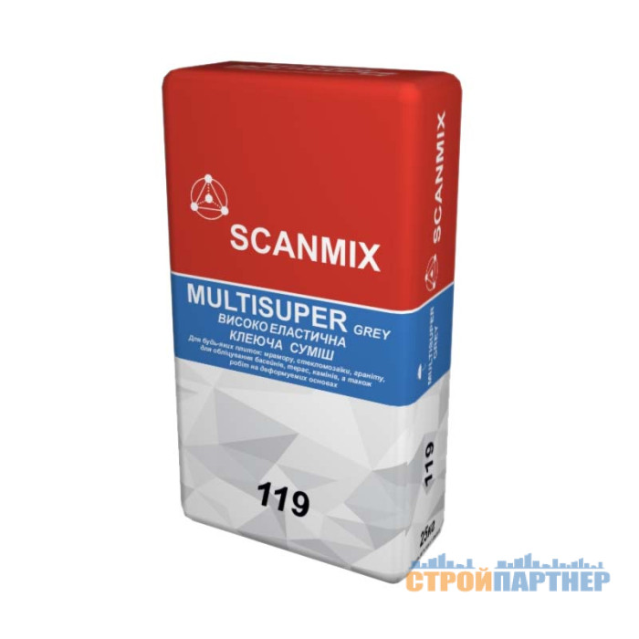Клей для плитки еластичний Scanmix Multisuper 119 сірий (25 кг) у Хмельницькому